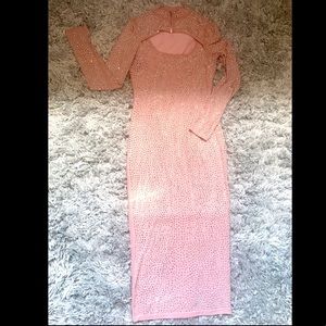 Sliming bodycon rhinestones pink dress
